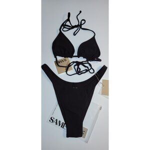 SAME Los Angeles Swim Bikini Set 2Pc Medium Triangle Top High Weist Bottom Black